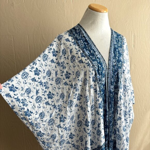 Boho Floral Print Tassel Trim Beachy Open Front Kimono Mi Ami - Picture 3 of 10